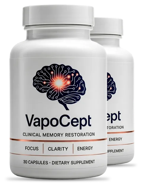Two bottles of VapoCept, a dietary supplement in capsule form, 30 capsules per bottle.